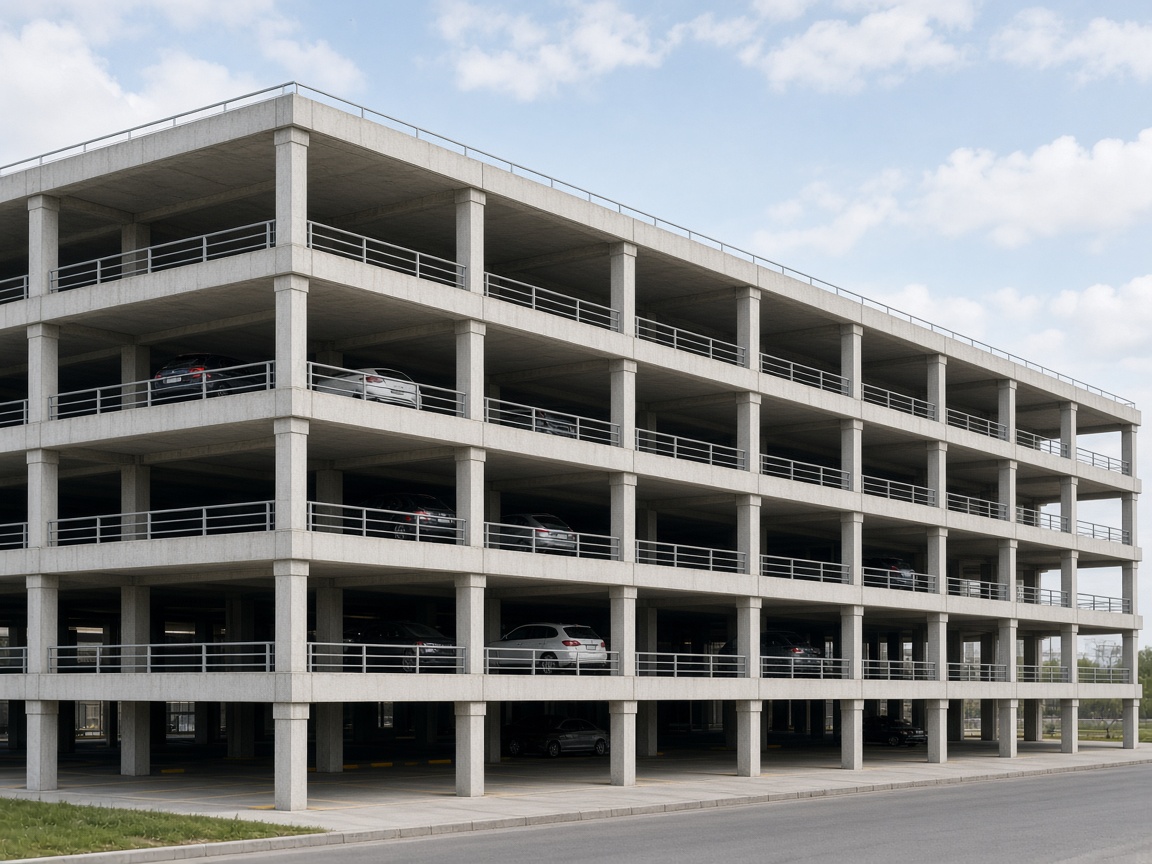 Ilustracja zastępcza: wielopoziomowy parking z prefabrykowanego betonu. To nie jest zdjęcie parkingu przy ul. Ściegiennego.